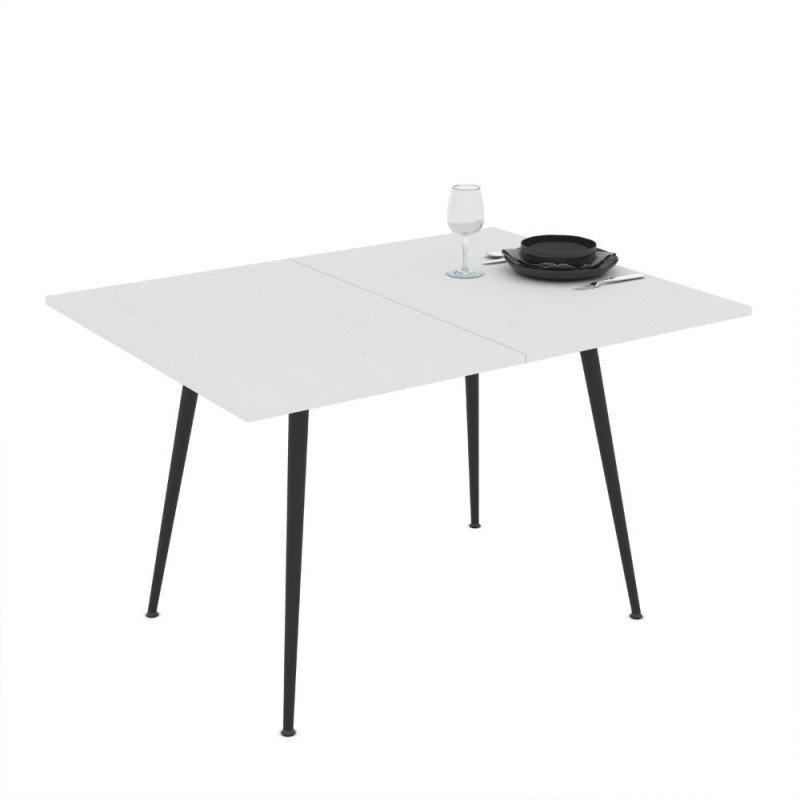 Tavolo girevole allungabile Lilis bianco frassinato metallo nero