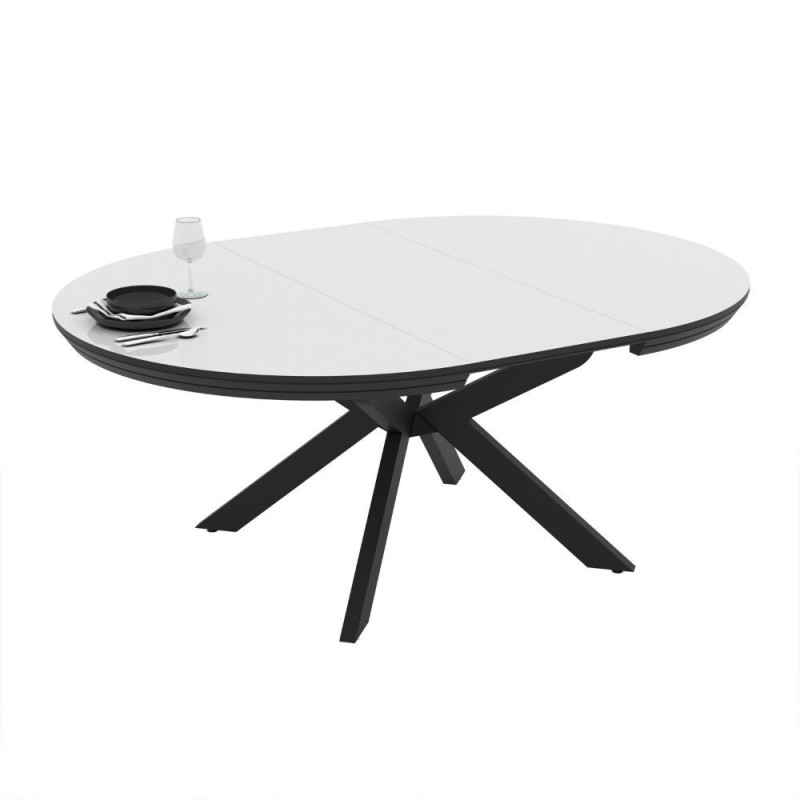 Tavolo allungabile Meli piano bianco lucido gambe nere moderno