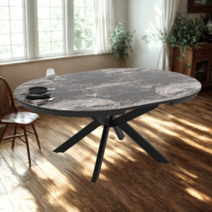 Tavolo allungabile Meli marmo nero lucido gambe nere moderno