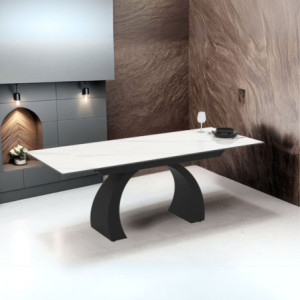 Tavolo allungabile Libra ceramica marmo bianco gambe nere moderno