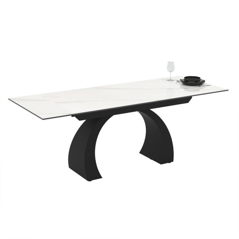 Tavolo allungabile Libra ceramica marmo bianco gambe nere moderno