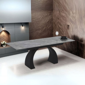 Tavolo allungabile Libra ceramica marmo grigio gambe nere moderno