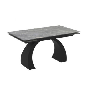 Zoom Tavolo allungabile Libra con piano in ceramica effetto marmo grigio e gambe nere