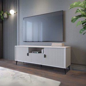 Porta TV Lotus 2 ante effetto cannettato cashmere piedi neri