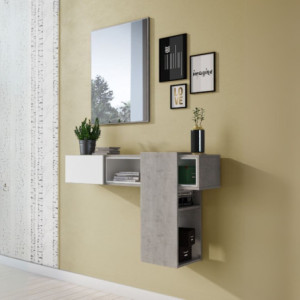 Mobile ingresso sospeso MOG con specchio cemento e bianco