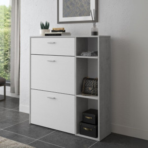 Scarpiera Takimi 2 ante ribalta 1 cassetto cemento e bianco
