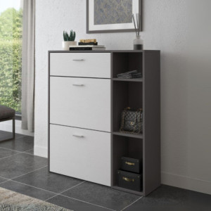 Scarpiera Takimi 2 ante ribalta e 1 cassetto grafite e bianco