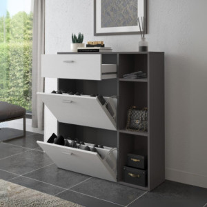Zoom Scarpiera Takimi con 2 ante a ribalta 1 cassetto colore grafite e bianco