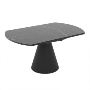 Zoom Tavolo allungabile Yandan con piano effetto marmo nero lucido e dettagli oro con gamba nera