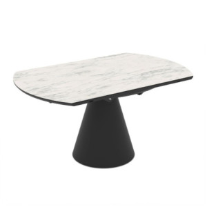 Zoom Tavolo allungabile Yandan con piano effetto marmo bianco opaco con gamba nera