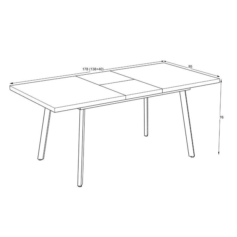 Tavolo allungabile Lini piano bianco frassinato gambe metallo nero