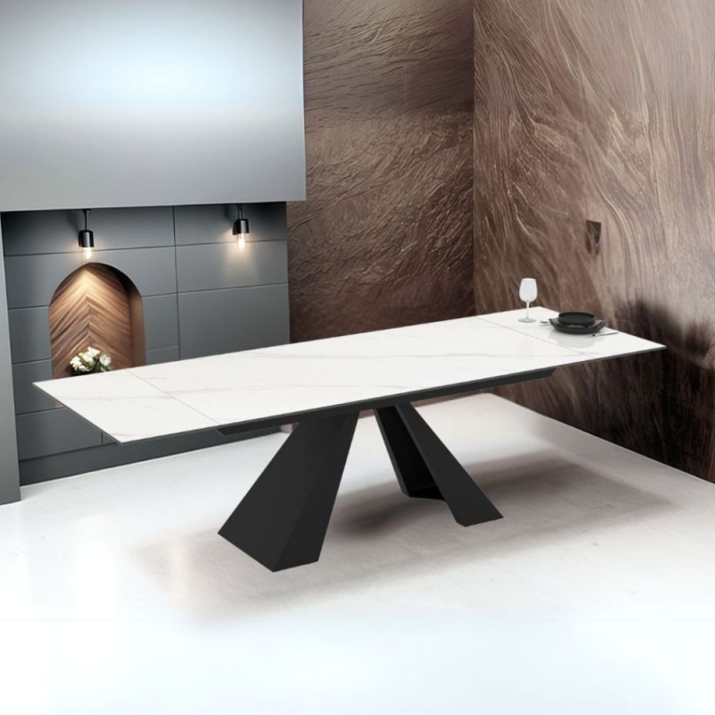Tavolo allungabile Monza top ceramica marmo bianco gambe nere