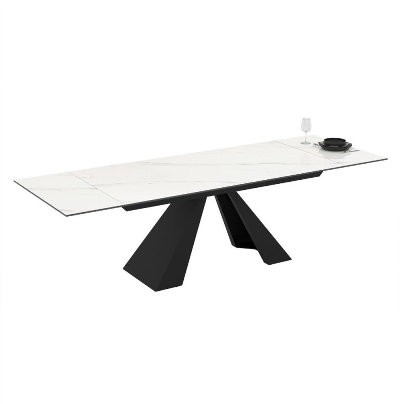 Tavolo allungabile Monza top ceramica marmo bianco gambe nere