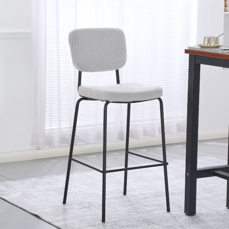 Sgabello Juno tessuto grigio chiaro struttura metallo nero moderno