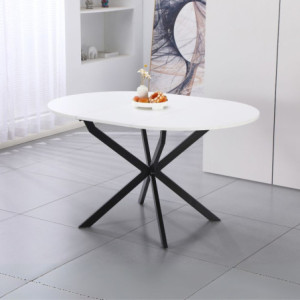 Tavolo rotondo allungabile Rut piano bianco gambe metallo nero