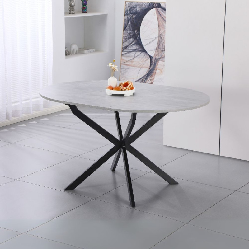 Tavolo rotondo allungabile Rut piano cemento gambe metallo nero