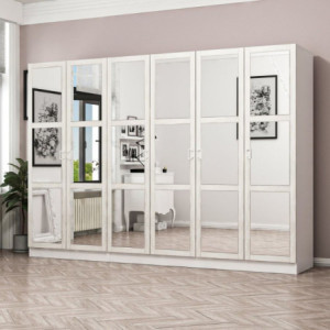 Zoom Armadio Kale colore bianco con 6 ante battenti a specchio