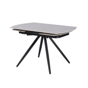 Zoom Tavolo girevole allungabile Kitti con piano in ceramica larice beige e gambe in metallo nero