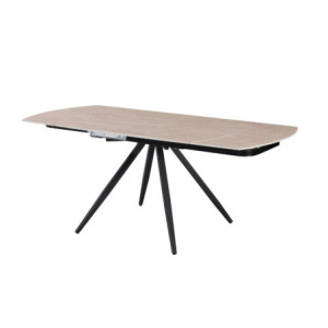 Zoom Tavolo girevole allungabile Kitti con piano in ceramica effetto marmo travertino e gambe in metallo nero