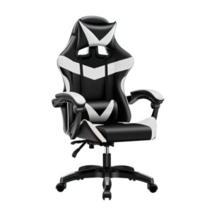Zoom Sedia da ufficio Gaming con schienale alto e imbottitura in PVC colore nero con dettagli bianco