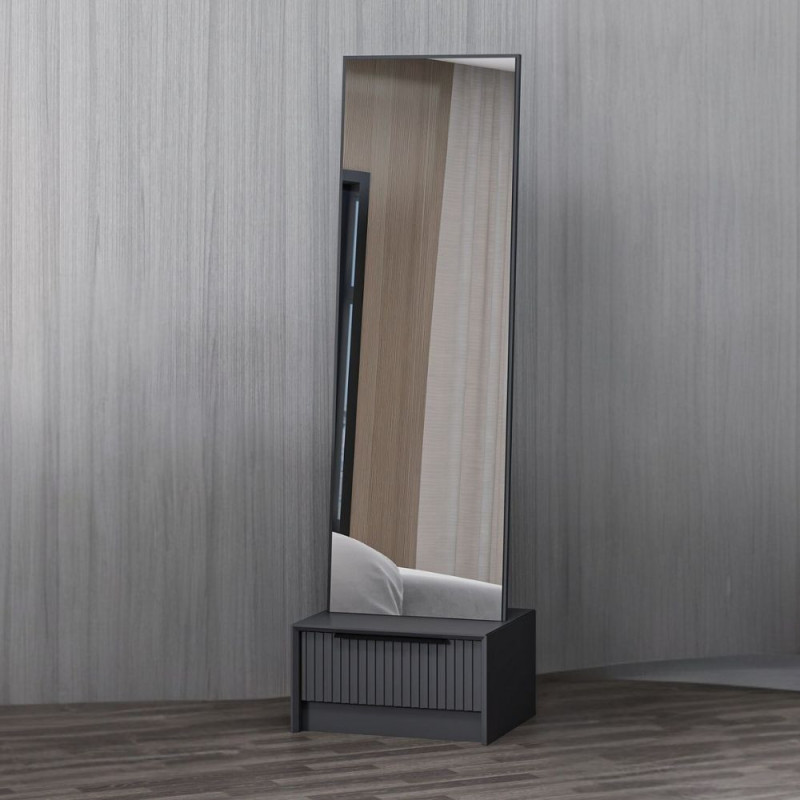 Specchio con base cassetto Kale antracite effetto cannettato