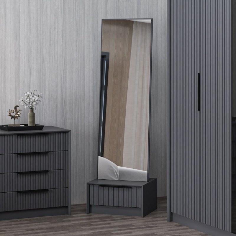 Specchio con base cassetto Kale antracite effetto cannettato