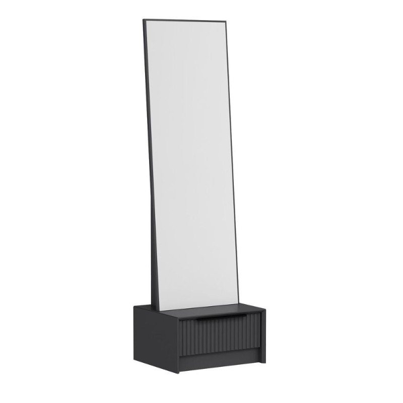 Specchio con base cassetto Kale antracite effetto cannettato