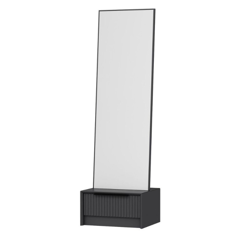 Specchio con base cassetto Kale antracite effetto cannettato