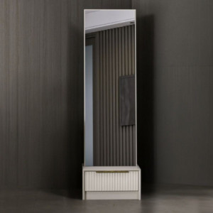 Specchio con base cassetto Kale cashmere effetto cannettato