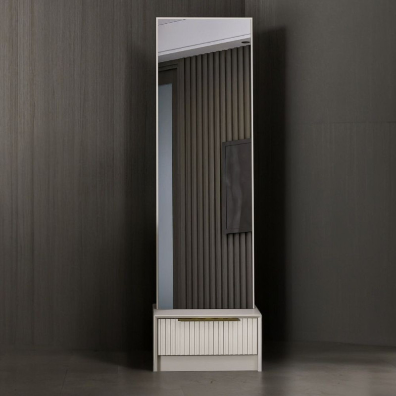 Specchio con base cassetto Kale cashmere effetto cannettato