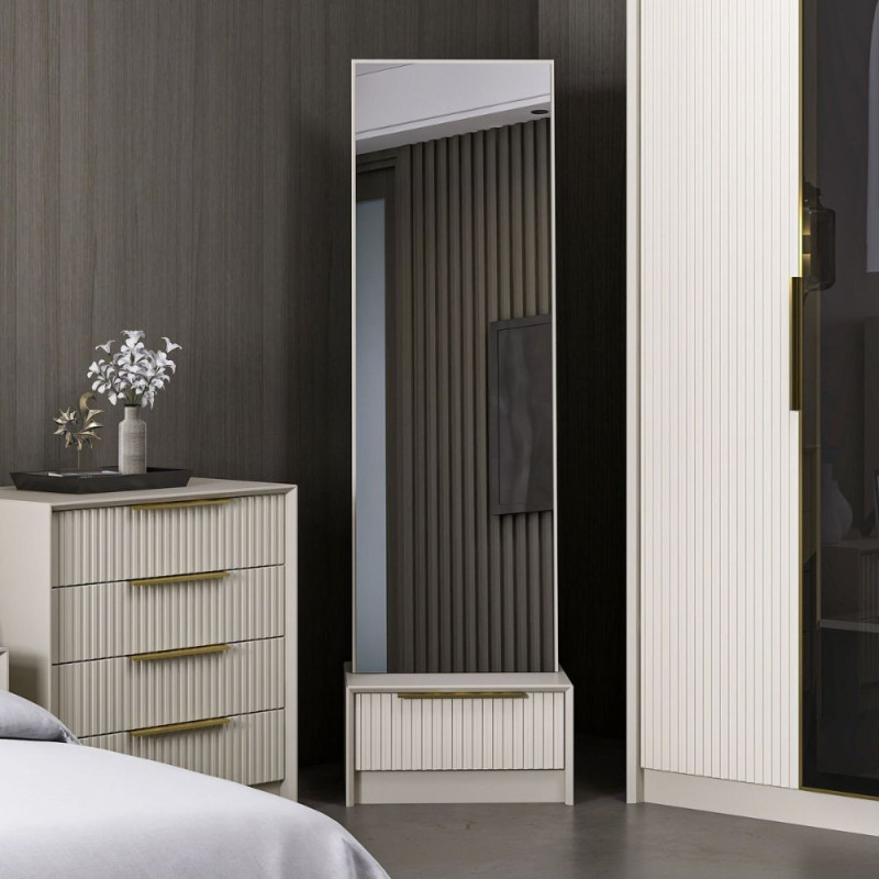 Specchio con base cassetto Kale cashmere effetto cannettato
