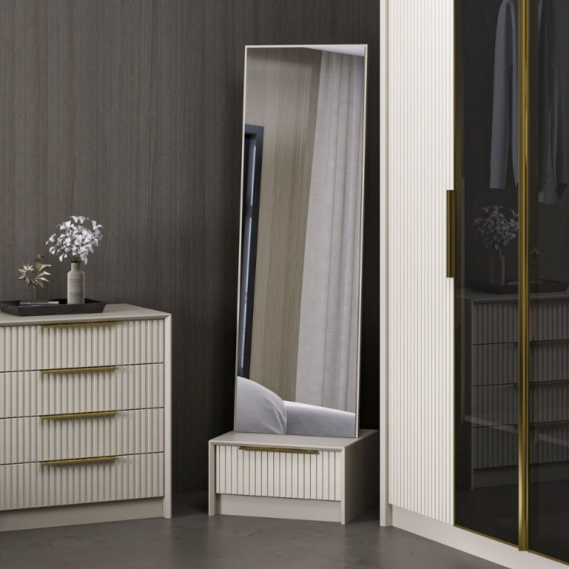 Specchio con base cassetto Kale cashmere effetto cannettato