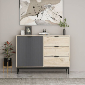 Madia Esta 120 cm anta antracite cannettato 3 cassetti rovere