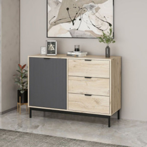 Zoom Madia Esta 120 cm. con anta antracite effetto cannettato e 3 cassetti rovere sonoma