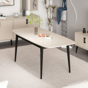 Zoom Tavolo allungabile Prime con top colore cashmere e gambe in metallo nero