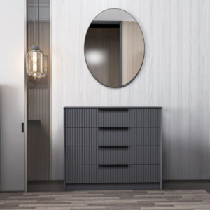 Cassettiera Kale 4 cassetti effetto cannettato antracite con specchio