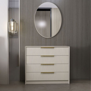 Cassettiera Kale 4 cassetti effetto cannettato cashmere con specchio