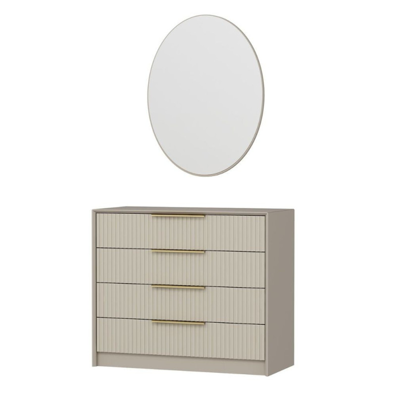 Cassettiera Kale 4 cassetti effetto cannettato cashmere con specchio