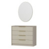 Cassettiera Kale 4 cassetti effetto cannettato cashmere con specchio