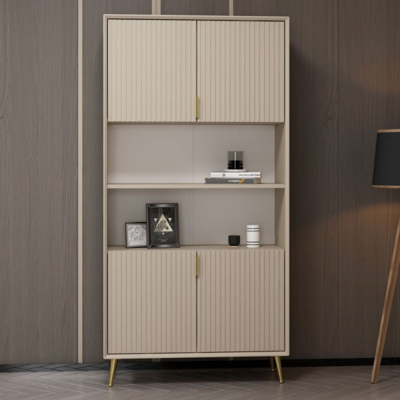 Credenza alta Kale 4 ante cannettato 2 nicchie cashmere moderna