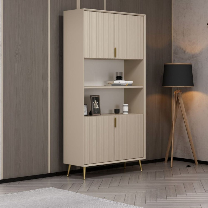 Credenza alta Kale 4 ante cannettato 2 nicchie cashmere moderna
