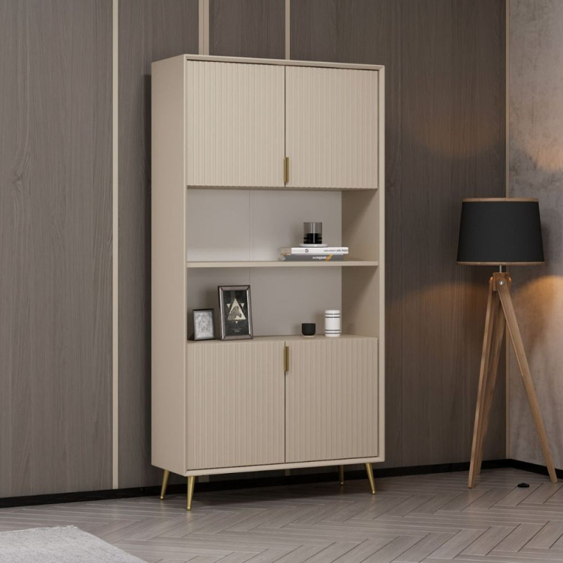 Credenza alta Kale 4 ante cannettato 2 nicchie cashmere moderna