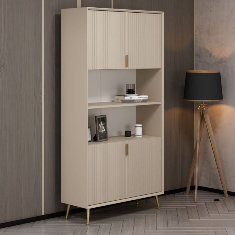 Credenza alta Kale 4 ante cannettato 2 nicchie cashmere moderna