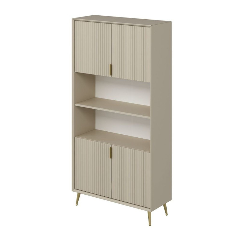 Credenza alta Kale 4 ante cannettato 2 nicchie cashmere moderna