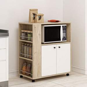 Zoom Mobile multiuso Monni struttura colore rovere con 2 ante colore bianche e vani laterali