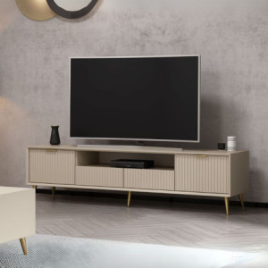 Zoom Porta tv Kale con 4 ante effetto cannettato e nicchia a giorno colore cashmere con maniglie e piedini oro