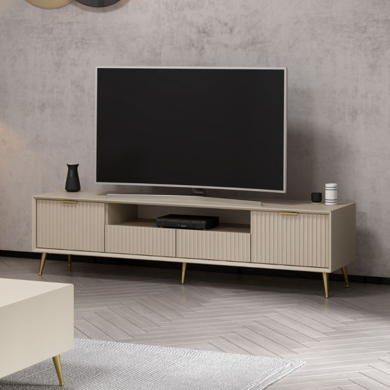 Porta TV Kale 4 ante effetto cannettato cashmere oro moderno