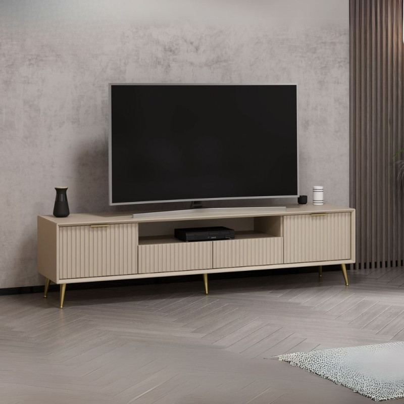 Porta TV Kale 4 ante effetto cannettato cashmere oro moderno