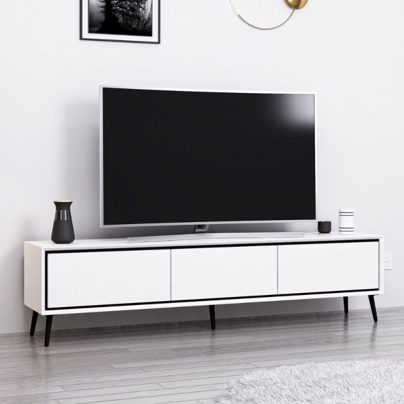 Porta TV Mandy 3 ante bianco piedini neri moderno e pratico