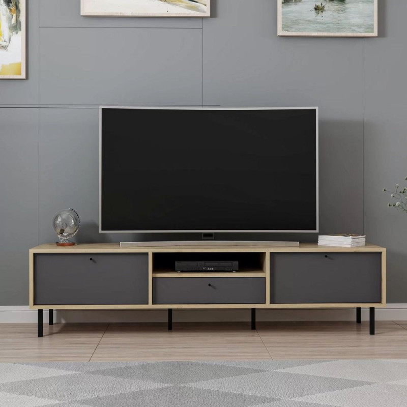 Porta TV Lida 3 ante antracite nicchia struttura rovere moderno
